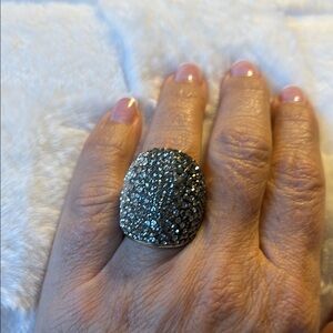 Elegant Silver with Crystals Statement Ring Sz 8